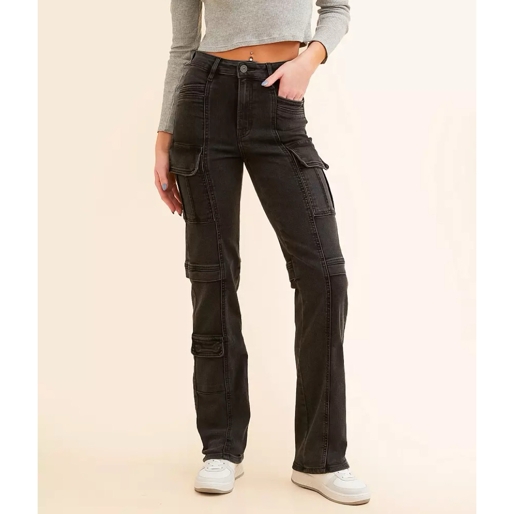 HD tracey straight cargo stretch jean quần jeans túi hộp nữ