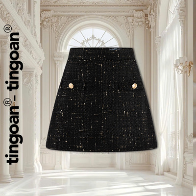 TINGOAN® -  Chân váy tweed cạp cao đen tingoan DREAM QUEEN SKIRT/BL