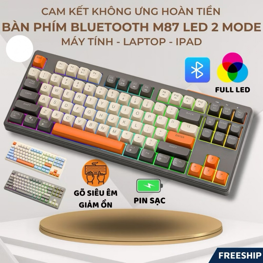 Bàn Phím Không Dây Gaming FREEWOLF M87 – Bàn Phím Giả Cơ Bluetooth & USB 2.4G