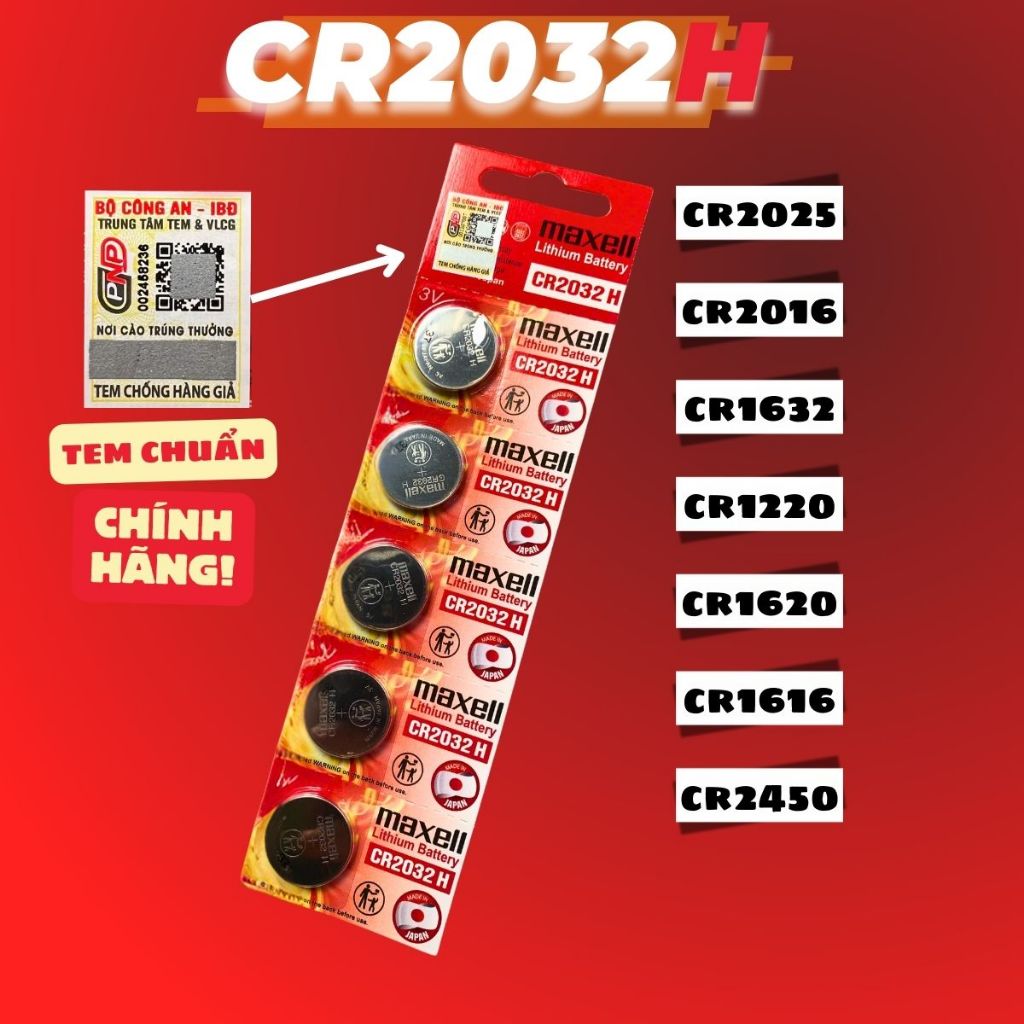 Pin Maxell CR2032 CR2032H 2025 2016 1632 1616 1620 1220 Maxel 3v dung lượng cao cho remote xe máy