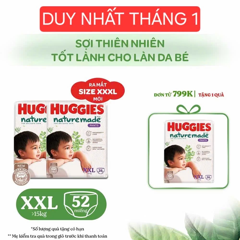 (FLASHSALE) TÃ QUẦN HUGGIES NATURE MADE XXL26_26 MIẾNG