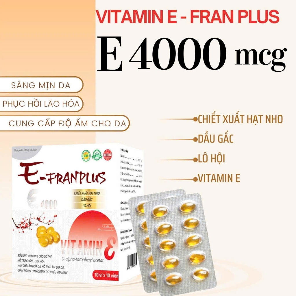 Viên uống Vitamin E đỏ 4000 JEYKYO hộp 100 viên (MẪU MỚI E FRANPLUS)