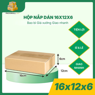 Combo 100 Hộp Giấy Carton 3 Lớp Nắp Dán 16x12x6 Thùng Carton Đóng Gói Siêu Gọn - Packmall247