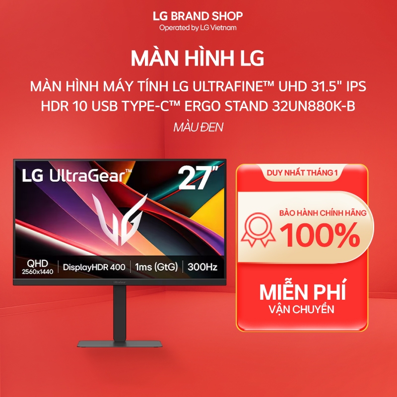 Màn hình máy tính LG UltraFine™ UHD 31.5" IPS HDR 10 USB Type-C™ Ergo stand 32UN880K-B