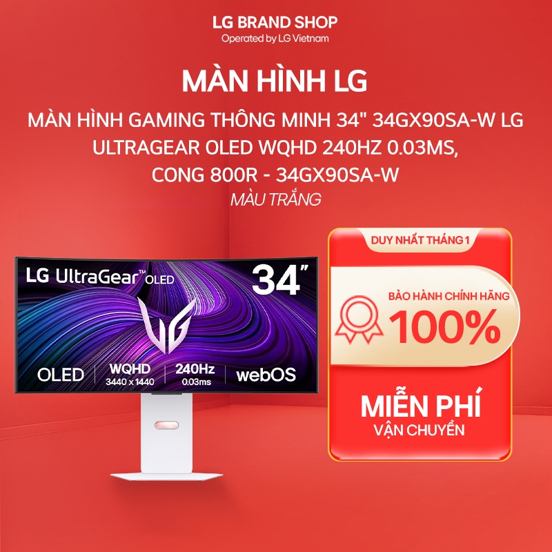 [Chỉ giao miền Nam/Bắc] Màn hình Gaming thông minh 34" 34GX90SA-W LG UltraGear OLED WQHD 240Hz 0.03m