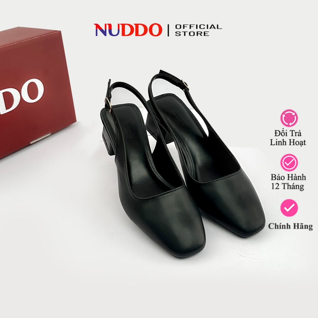 Giày Cao Gót Nữ Đế Vuông 3 Phân Mũi Tròn Da Mềm, Guốc Nữ Slingback Sang Trọng NUDDO N333