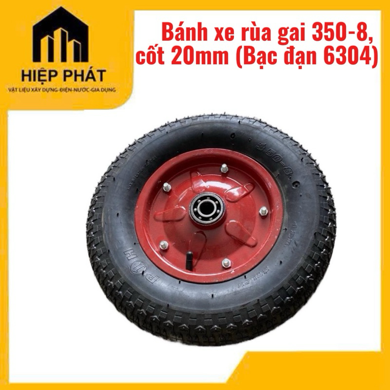 Bánh xe rùa số 8, bánh xe rùa gai 350-8, cốt 20mm (Bạc đạn 6304), đường kính bánh 40cm