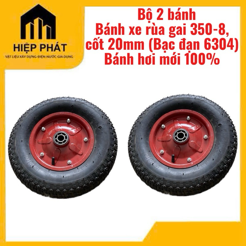 (1 cặp 2 bánh) Bánh xe rùa số 8, bánh xe rùa gai 350-8, cốt 20mm (Bạc đạn 6304), đường kính bánh 40c
