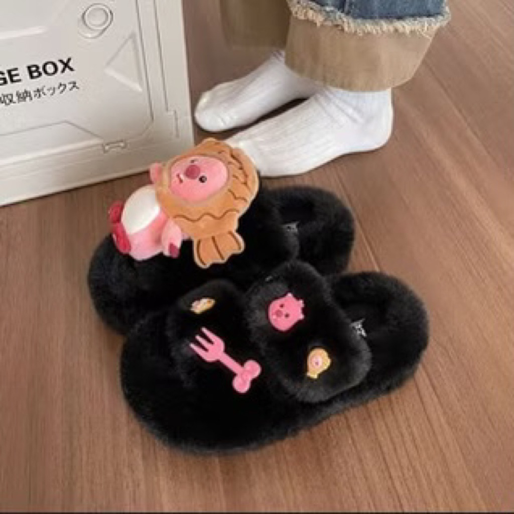Dễ Thương Dép Loppy Đế Dày Phối Lông Xinh Xắn Dành Cho Nữ