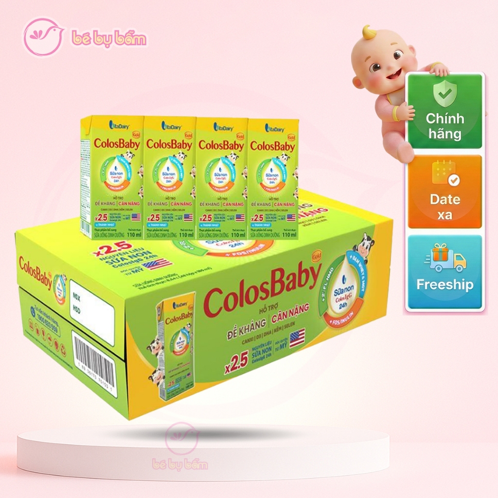 🥛 [THÙNG 24 HỘP] Sữa Bột Pha Sẵn VitaDairy ColosBaby Gold D3K2 Cho Bé – Hộp 110ml, Date Mới, Xả Date