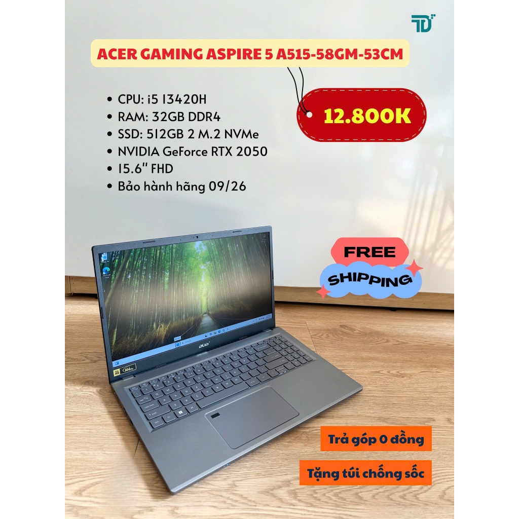 Laptop Acer Gaming Aspire 5 A515-58GM-53CM i5 13420H/32GB/512GB/RTX2050 - Bảo hành hãng
