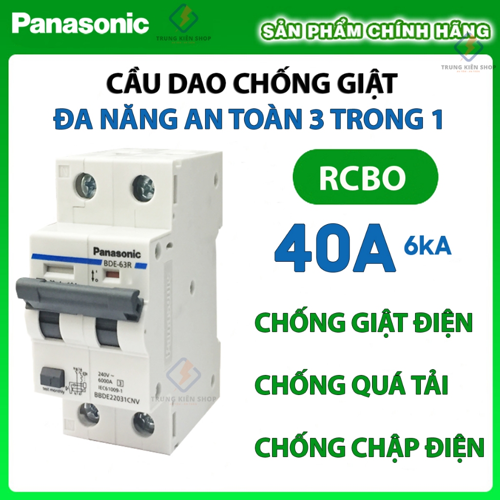 [RCBO PANASONIC] Cầu Dao Chống Giật RCBO PANASONIC 2P 40A - 30mA  BBDE24031CNV  6kA - Aptomat chống 