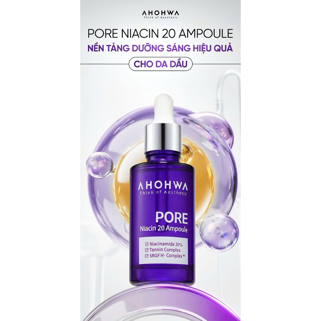 Serum Ahohwa làm sáng, cải thiện sắc tố, thu nhỏ lỗ chân lông Ahohwa Pore Niacinamide 20% Ahohwa 30m