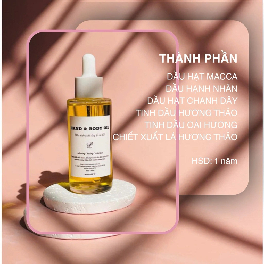 Dầu dưỡng da tay Hiltown, dưỡng body dầu hạt macca tinh dầu hương thảo 50ml