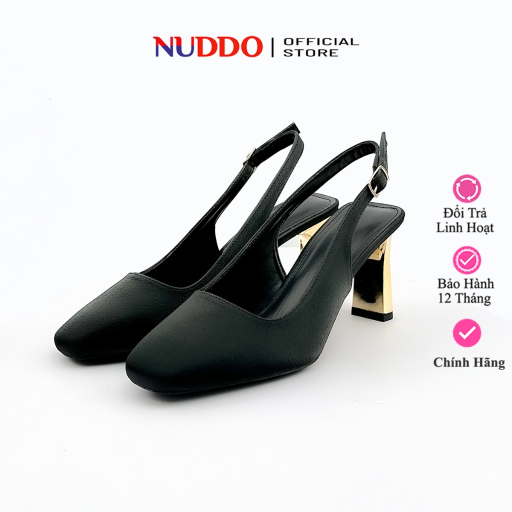Giày Cao Gót Nữ Slingback Bít Mũi 7 Phân, Guốc Hở Gót Mũi Vuông Gót Thanh Thời Trang NUDDO N759