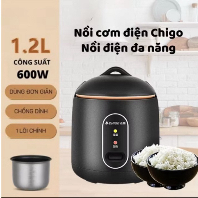 Nồi Cơm Điện Mini Chigo Tráng Chống Dính, Nấu Hầm Ninh Cháo Đa Năng Phù Hợp Cho 2 Người Lớn