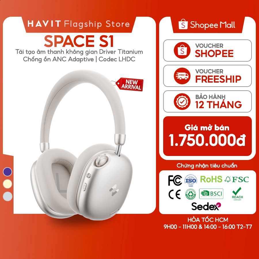 Tai nghe Bluetooth Headphone Havit Space S1 | Adaptive ANC 45dB | Driver Peek Titanium | Codec LHDC | Bluetooth 6.0 | BigBuy360 - bigbuy360.vn