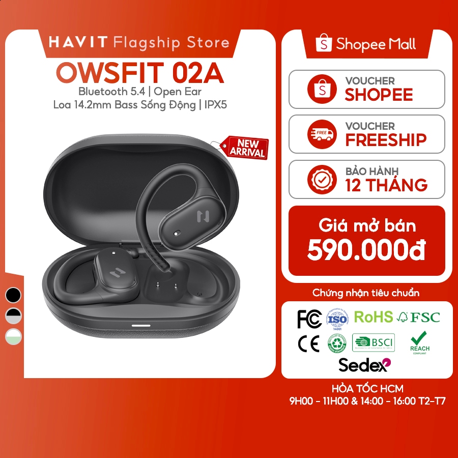 Tai Nghe Không Dây Havit OWSFIT 02A | Kiểu Dáng Open Ear | Mic ENC Bluetooth 5.4 | BigBuy360 - bigbuy360.vn
