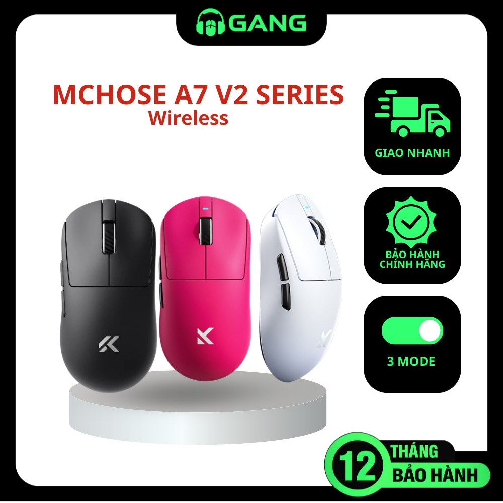 Chuột Gaming không dây MCHOSE A7 V2 Ultra Wireless - Chính hãng - 3 Mode - Bảo Hành 12T | Gang Gear