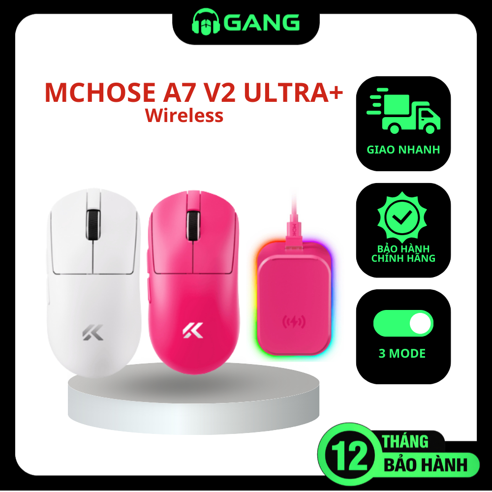 Chuột Gaming không dây MCHOSE A7 V2 Ultra Plus Wireless - 3 Modes - Bảo Hành 12 Tháng | Gang Gear