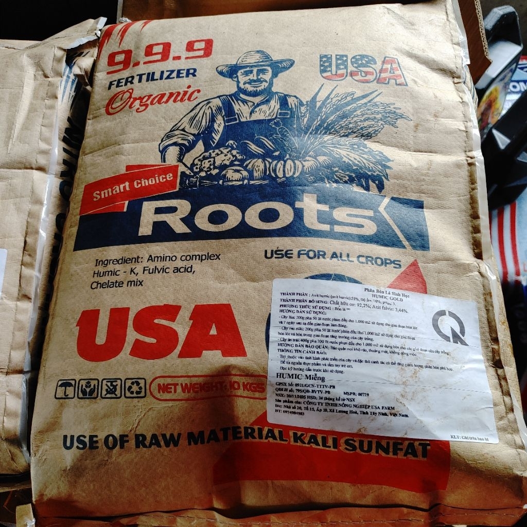 Roots USA - 9.9.9 10 Kg Organic Fertilizer Cho Tất Cả Các Loại Cây Sử Dụng Nguyên Liệu Kali Sunfat