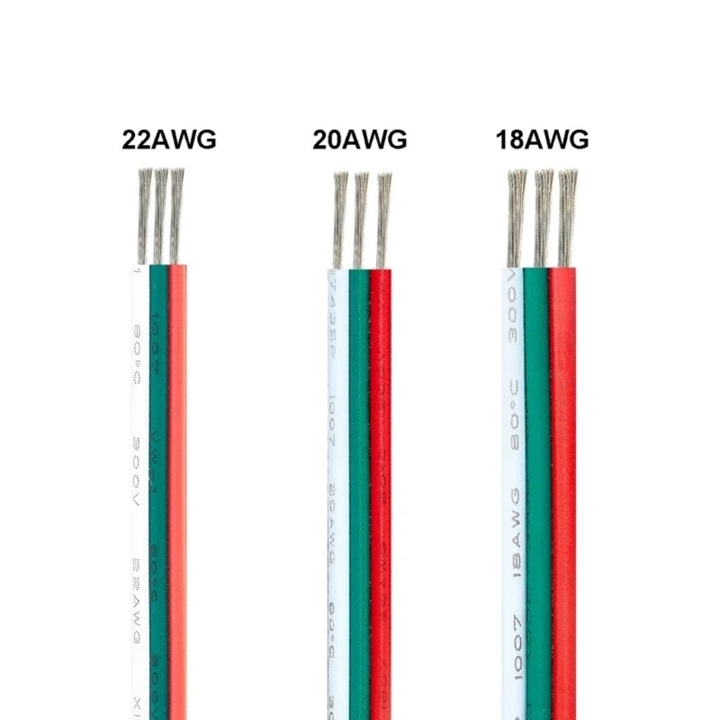 Dây điện 3 lõi đồng mạ thiếc, dây nối dài Led 3PIN, cáp dẹt, UL1007- 22AWG/ 20AWG/ 18AWG.