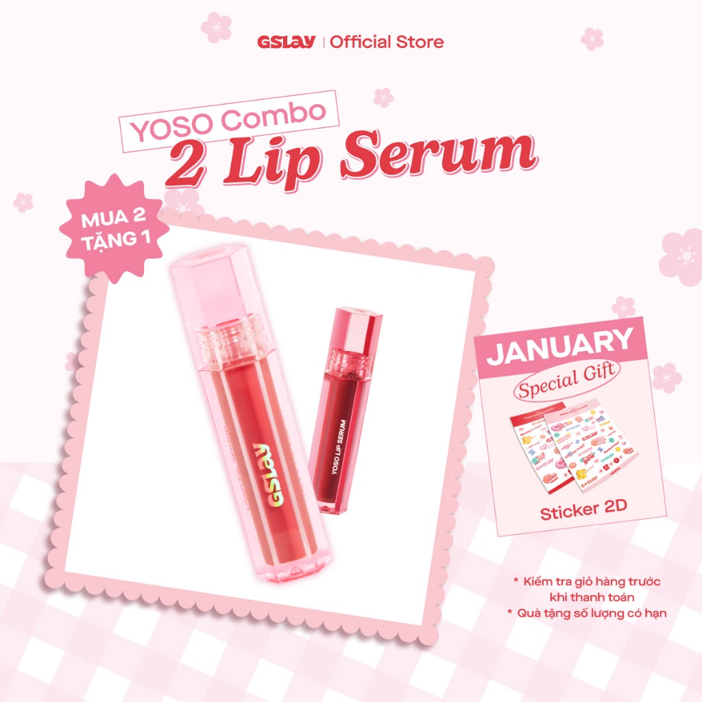 Combo 02 Son Dưỡng Bóng Có Màu Thuần Chay GSLAY YOSO Lip Serum dưỡng ẩm, tái tạo môi (1mlx2)