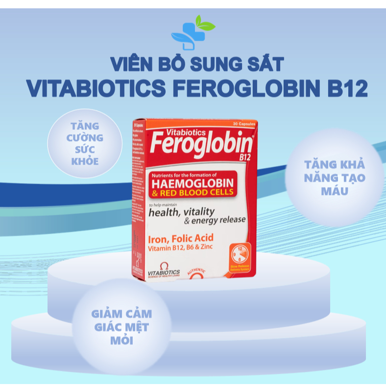 Viên Bổ Máu Vitabiotics Feroglobin B12 - Bổ Sung Sắt, Vitamin Tăng Khả Năng Tạo Máu, Hộp 30 viên
