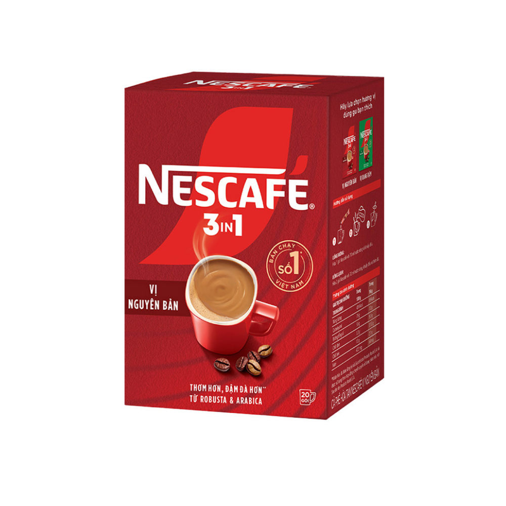 [HỘP TIỆN LỢI] Cà Phê Nescafe 3in1 Vị Nguyên Bản (20 Gói) – Công Thức Cải Tiến, Thơm Ngon Đậm Đà