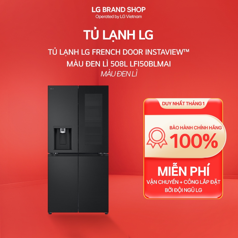 [Chỉ giao miền Nam/Bắc] LFI50BLMAI.AEPPEVN - Tủ Lạnh LG French door InstaView™ Màu Đen Lì 508L LFI50