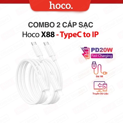 COMBO 2/3/5 Cáp sạc nhanh Typec to IP PD20W 3.0A Hoco X88 dùng cho ip11/12/13/14 dây dẻo chống rối dài 1M(TRẮNG)