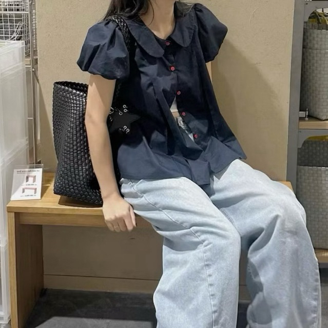 Áo sơ mi babydoll dáng rộng xếp ly cổ bèo sen kiểu mới SMZ933