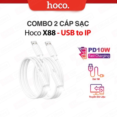 COMBO 1/2/3/5 Cáp sạc nhanh PD10W Hoco X88 USB to IP dùng cho ip6/7/8/X/11/12/13/14 dây dẻo siêu bền dài 1M ( TRẮNG )
