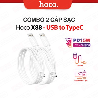 COMBO 2/3/5 Cáp sạc nhanh PD15W USB to Type-C Hoco X88 hỗ trợ truyền dữ liệu dùng cho Android dây dẻo bền dài 1M (TRẮNG)