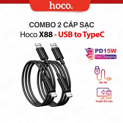 COMBO 1/2/3/5 Cáp sạc nhanh PD15W USB to Type-C Hoco X88 hỗ trợ truyền dữ liệu dùng cho Android dây dẻo bền dài 1M (ĐEN)