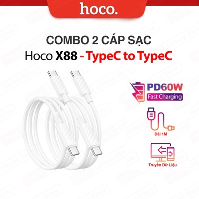 COMBO 1/2/3/5 Cáp sạc nhanh PD60W TypeC to TypeC Hoco X88 dây dẻo siêu bền dùng cho Android/15/16/17 dài 100cm (TRẮNG)