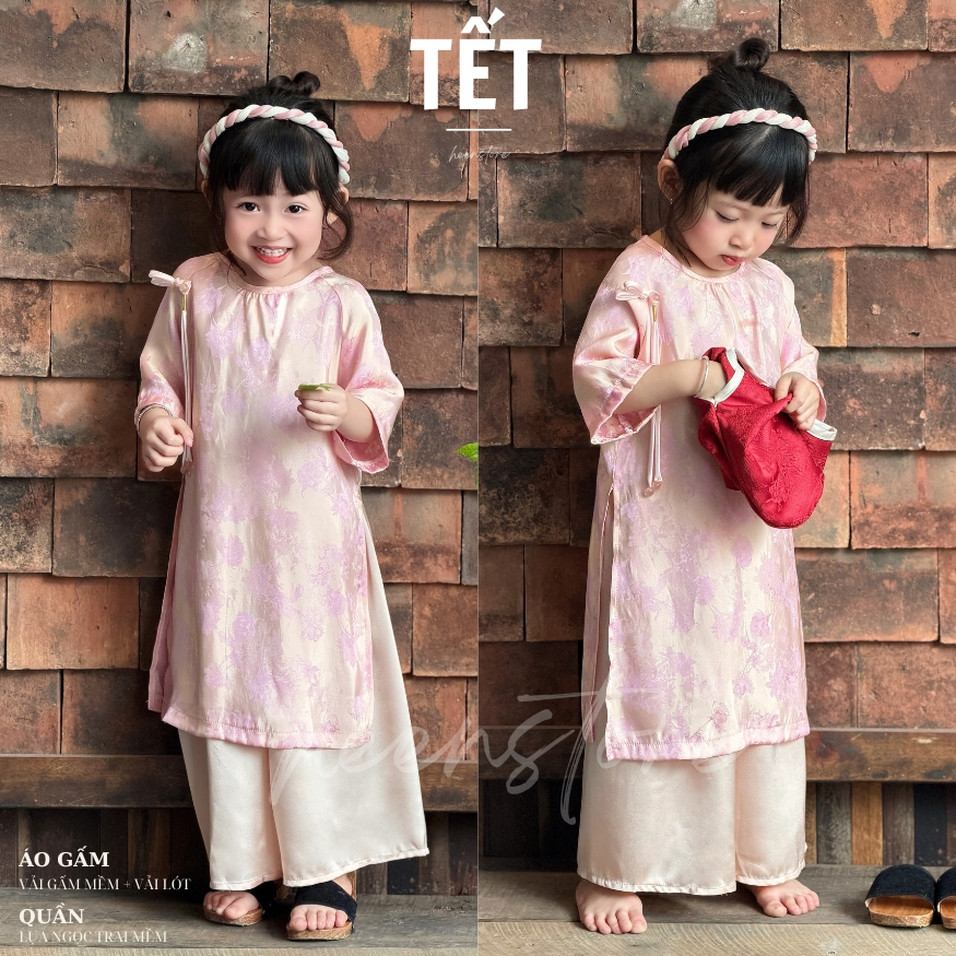 [CÓ SẴN 2026] Áo dài Tết bé gái, áo dài vải tơ ánh hot trend kèm quần Heenstore