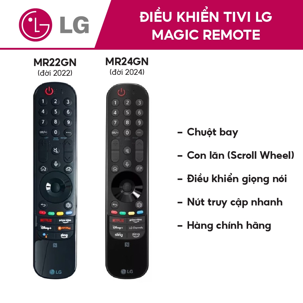 CHÍNH HÃNG - Điều khiển LG Magic Remote thông minh MR24GN (đời 2024) – MR22GN (đời 2022)