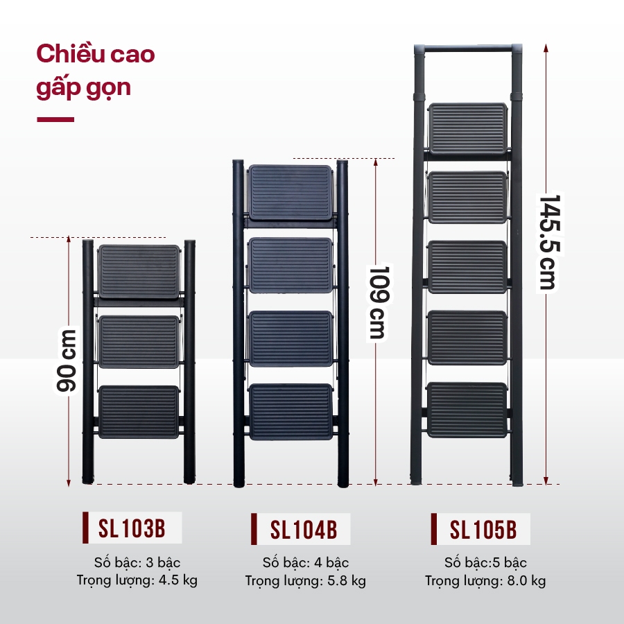 Thang xếp gấp gọn 2 - 5 bậc thép carbon FUJIHOME Nhập Khẩu, thang xếp gọn đa năng thắp nhang gia đìn