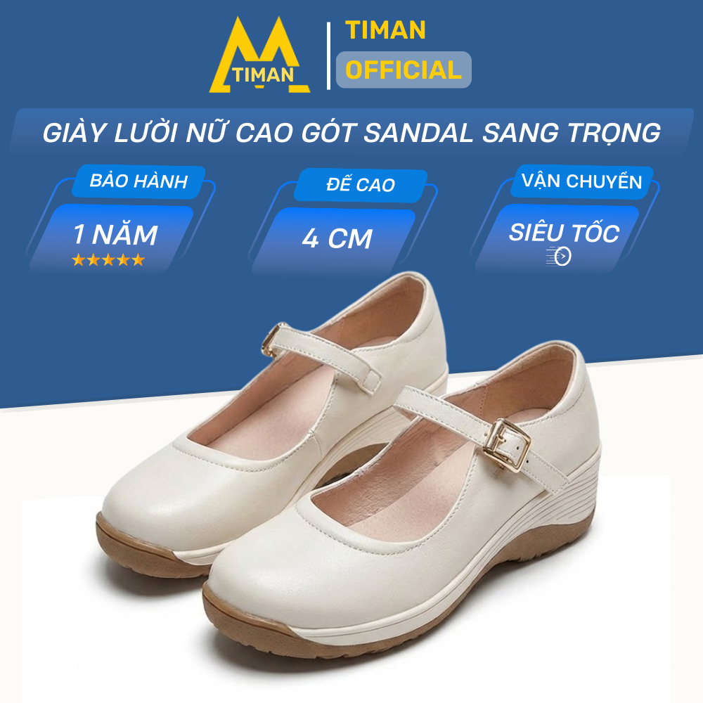 Giày Đế Xuồng Nữ Timanvn ZT23 chất liệu da cao cấp búp bê đế xuồng đế cao màu trắng độn đế sang trọng