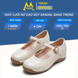 Giày Đế Xuồng Nữ Timanvn ZT23 chất liệu da cao cấp búp bê đế xuồng đế cao màu trắng độn đế sang trọng