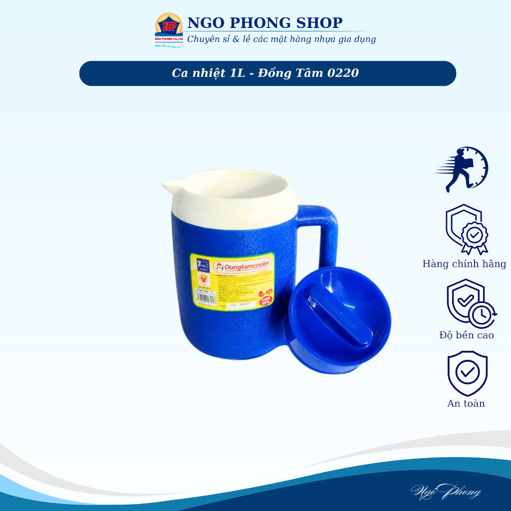 Ca nhiệt 1L Đồng Tâm 0220. Ca giữ nhiệt nắp đậy 1L Đồng Tâm. Tây cầm chắc chắn, giữ lạnh lâu.