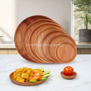 Dĩa gỗ đựng thức ăn, dĩa gỗ ăn trái cây, dĩa gỗ tròn trang trí, dĩa gỗ decor - gỗ xà cừ nguyên khối nhiều kích thước