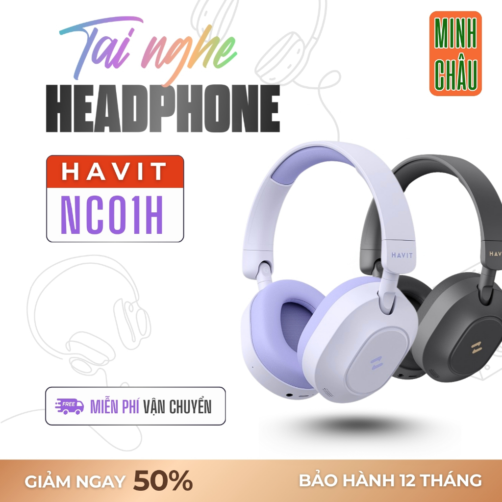 Tai Nghe Không Dây Havit H668BT LIFE NC01H, bluetooth 5.4 , chống ồn chù động ACN,loa 40mm,  thời gi