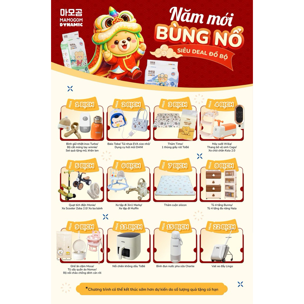 (Quà tự chọn) Bịch bỉm Mamogom Dynamic mẫu 2025 đủ size NB/S/M/L/XL/2XL/3XL