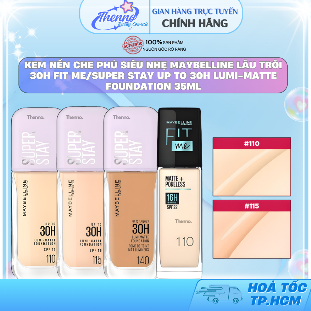 Kem Nền Che Phủ Siêu Nhẹ Maybelline Lâu Trôi 30H Fit Me/Super Stay Up To 30H Lumi-Matte Foundation 3