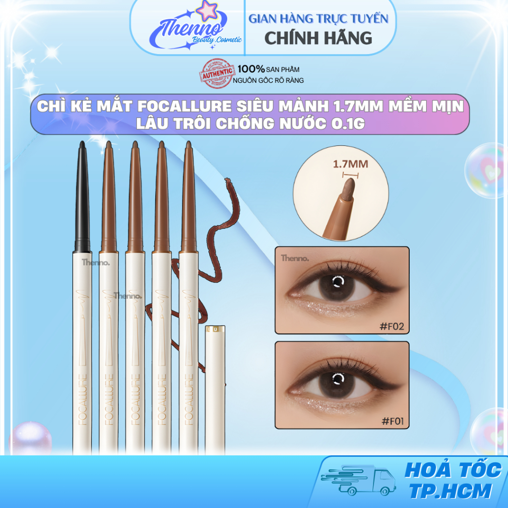 Chì Kẻ Mắt Focallure Perfectly Defined Gel Eyeliner Siêu Mảnh 1.7mm Mềm Mịn Lâu Trôi Chống Nước 0.1g