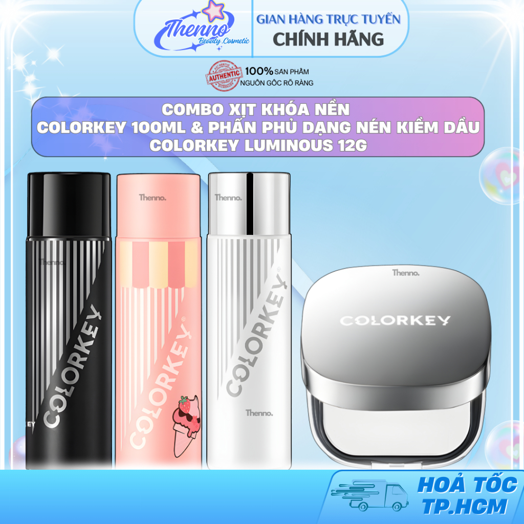Combo Xịt Khóa Nền &Phấn Phủ Dạng Nén Kiềm Dầu Colorkey Luminous