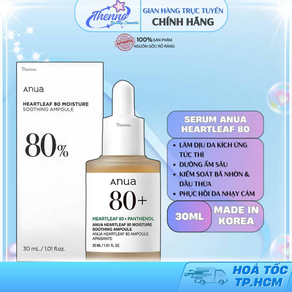 Tinh Chất Diếp Cá Cô Đặc Dưỡng Ẩm Làm Dịu Da Anua HeartLeaf 80 Moisture Soothing Ampoule 30ml Hàn Qu