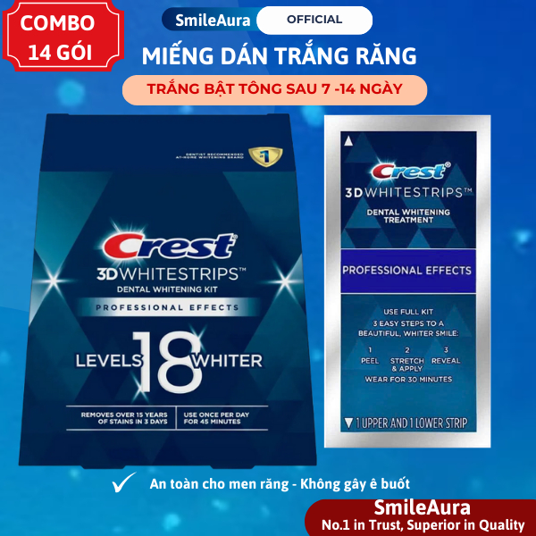 Combo 14 Gói Crest 3D White Whitening Strips – Làm Trắng Răng Tại Nhà, Siêu Hiệu Quả